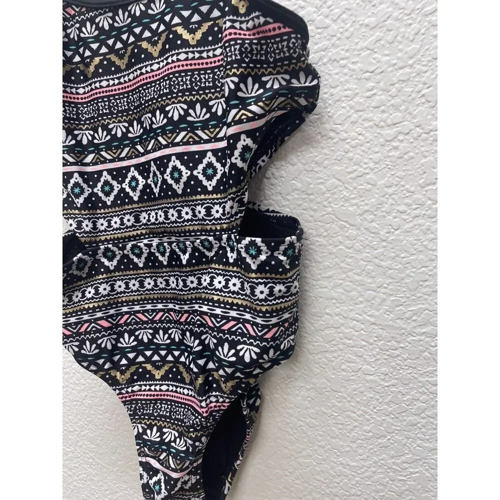 Old Navy Girls Size M One-Piece Swimsuit Geometric Design Side Cutouts